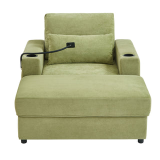 Modern Style Armchair Chaise Lounge Sofa Couch With Movable Storage Ottoman, USB Ports, Cup Holders, Phone Holder, Side Pockets