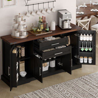 Barn Door Storage Cabinet With 2 Drawers & Door Rack, Adjustable Shelves