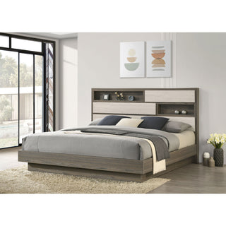Eastern King Bed Bookcase Headboard With Hidden Storage - Oak