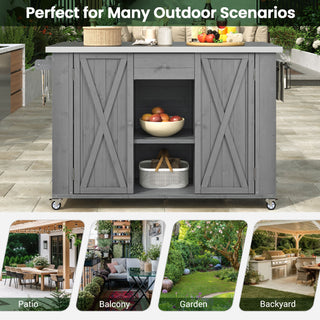 Outdoor Kitchen Island With Stainless Steel Top, Ample Storage Space, Towel And Spice Racks And A Bottle Opener