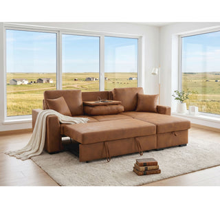 Upholstered Sectional With Pull-Out Bed And Chaise Storage