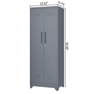 Heavy Duty Storage Cabinet With Locking Doors, Hanging Rod & Shelves, Broom Closet - Gray