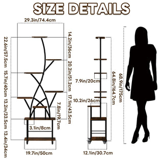 Plant Stand Indoor With Grow Light, 8 Tiered Tall Indoor Plant Shelves For Multiple Plants - Walnut / Black