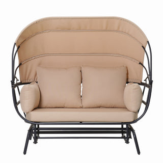 2 Person Egg Shaped Outdoor Swing Chair With Adjustable Canopy - Acacia Wood / Black / Taupe