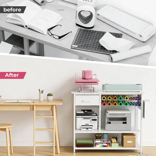 Large Heat Press Table With Charging Station, Movable Workbench For Diy Sublimation - White