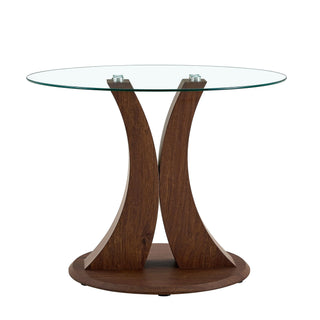 2 In 1 Round Glass Dining Table With Adjustable Curved Base, - Transparent / Walnut