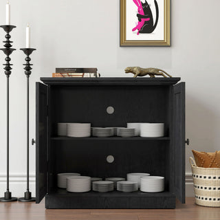 Sideboard Cabinet With Mirrored Doors, Adjustable Shelf, Metal Handles