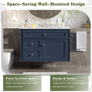 Wall Mounted Bathroom Vanity With 2 Drawers, 1 Tip Out Drawer, 3 Holes Sink