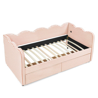 Gingham Daybed With USB Charging Port, Wave-Shaped Design