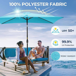 Rectangular Patio Umbrella With Crank Tilt, Polyester UV-Resistant Canopy