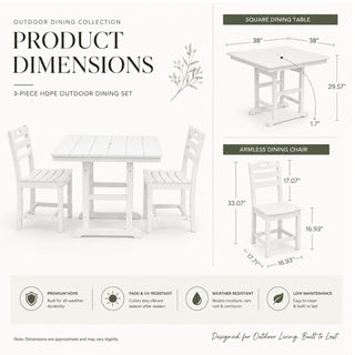 Outdoor Patio Dining Set, Square Table With Umbrella Hole And Armless Chairs
