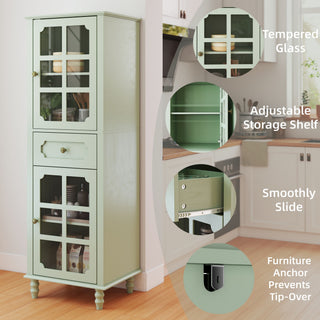 Storage Cabinet, Freestanding Curio Cabinet With Grid Doors & Drawer, Pantry Display Cabinet For Kitchen