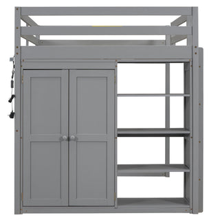 Loft Bed With Built In Wardrobe, Storage Shelves, And LED Light