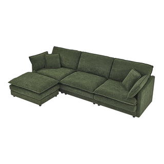 L-Shaped Sectional Sofa With Ottoman, Convertible 4 Seater Couch
