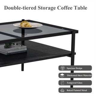 Rectangle Coffee Table With Tempered Glass Top And Legs, Modern Table For Living Room