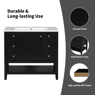 36" Bathroom Vanity & Sink, 2 Cabinet And 3 Drawers - Black
