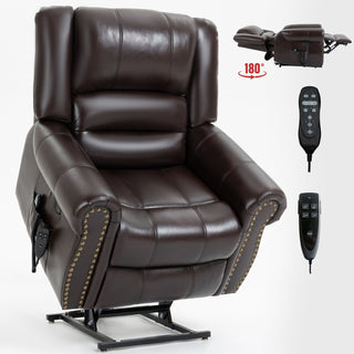 Power Lift Recliner Chair Heat Massage Dual Motor Infinite Position With USB Ports - Antique Brown