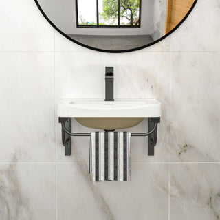 Wall Mounted Rectangular Bathroom Sink With 304 Stainless Steel Towel Bar & Overflow - White