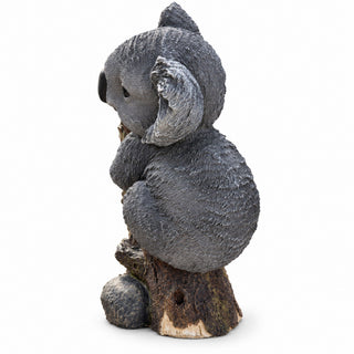 Koala Garden Statue Hand Painted Animal Sculpture With Log For Patio Home Decor - Dark Gray