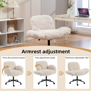 Swivel Chair With Adjustable Armrests And Wheels For Home Office - Beige