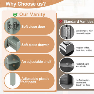 Bathroom Vanity With Sink, 2 Soft Close Drawers, 1 Soft Close Door, Adjustable Shelf