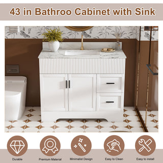 Bathroom Vanity Set, Fluted Cabinet, Soft Close Doors & Drawers, Sink Included - White