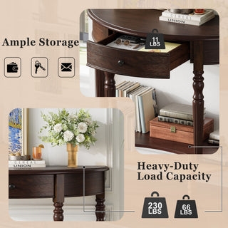 Half Moon Console Table With Drawer & Shelf