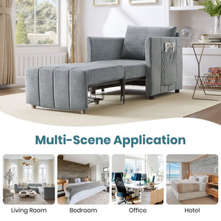 Upholstered Convertible Sleeper Sofa With 5 Position Backrest, Side Pockets, Storage