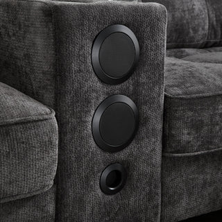 Modern Sectional Sofa U-Shaped With Movable Ottomans, tooth Speakers, LED Lights And Modular Storage