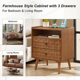 Nightstand With Charging Station, 2 Drawer Bedside Table With Shelf And USB / AC Ports