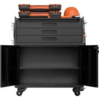 Rolling Tool Cabinet Heavy Duty Garage Storage With Lockable Doors & Drawers