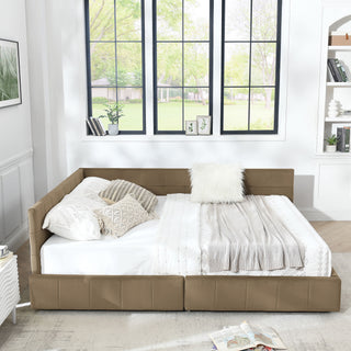 Mid-Century Storage Upholstered Tufted Bed Frame With Backrest And Armrests