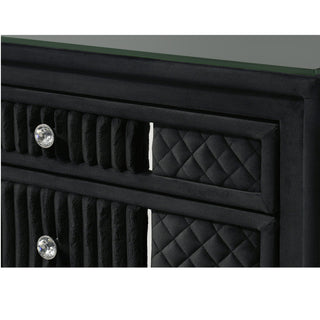 1 Piece Nightstand Upholstery Textured Look Luxurious Feel Drawer Fronts Crystal Style Knobs - Black