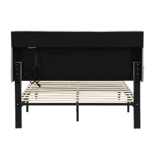 Modern Upholstered Platform Bed Frame With Button Tufted Headboard And USB Ports