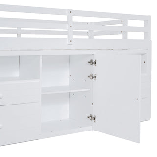 Loft Bed With 4 Drawers, Underneath Cabinet And Shelves
