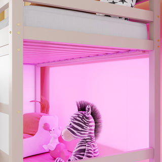 Loft Bed With Storage Stairs, Slide, Playhouse Window And 7 Colors LED Lights