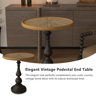 Round End Table With Pedestal Base - Natural Wood