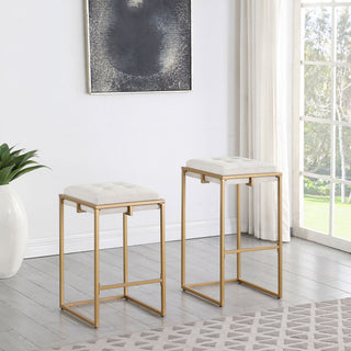 Square Counter Height Stools (Set of 2) - Beige / Gold