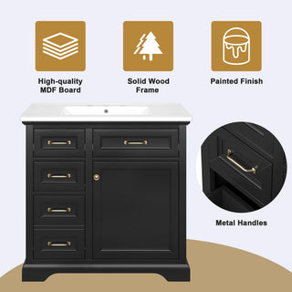 Modern Bathroom Vanity With Sink Top, 4 Drawers And 1 Soft-Close Door