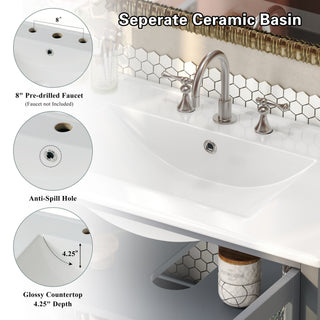 Bathroom Vanity With Ceramic Sink, Adjustable & Open Shelf