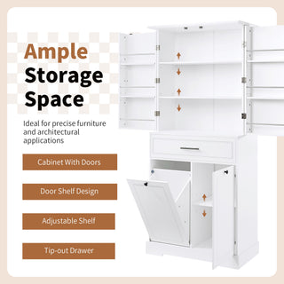 Freestanding Bathroom Storage Cabinet With Doors, Drawers, And Tilt Out Laundry Hamper - White