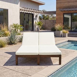 Adjustable Outdoor Patio Lounge Chair 2 Seater Recliner - Beige / Walnut