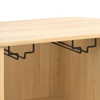Fluted Wine Bar Cabinet With 8 Grid Wine Rack, 5 Level Adjustable Shelves, 2 Glass Holders