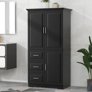 Tall And Wide Storage Cabinet With Doors, 3 Drawers