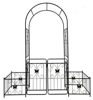 Metal Garden Arch With Gate High Climbing Plants Support Rose Arch Outdoor - Black