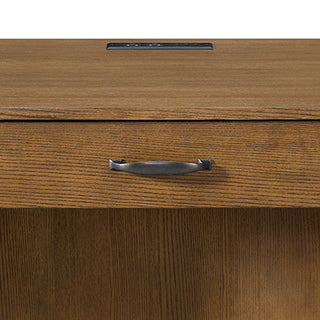 Portico - Half Pedestal Desk With Power / USB - Brown Oak