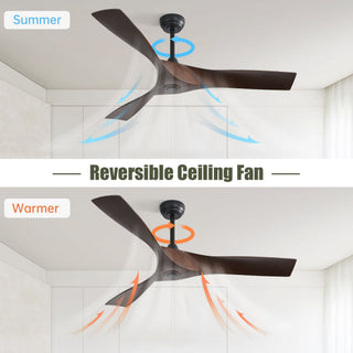 52" Blade Ceiling Fan Without Light, 6 Speed Reversible DC Motor For Living Room, Outdoor Use - Black