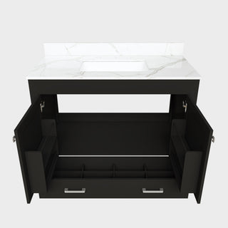 Bathroom Vanity Set, Fluted Cabinet, Soft Close Doors & Drawers, 3 Faucet Holes, Sink Included - Black