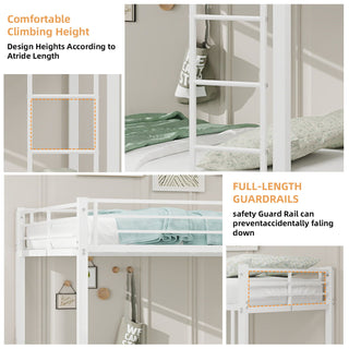 Bunk Bed For Kids, Convertible Frame With Ladders & Guardrail