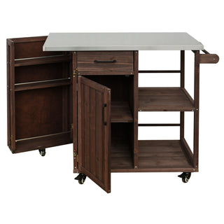 Outdoor Kitchen Island Prep Station With Lockable Wheels, Ample Storage, Towel & Spice Racks